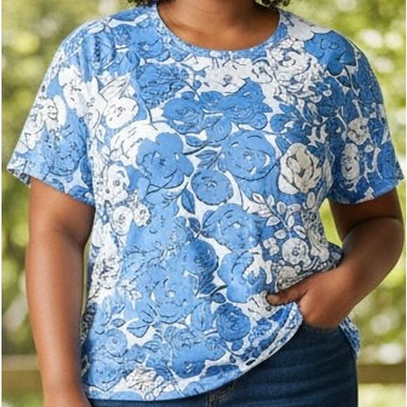 Basic Editions Woman Shirt Plus Size 4X XXXX Floral Top Tunic Blouse Flowers New - Picture 9 of 9